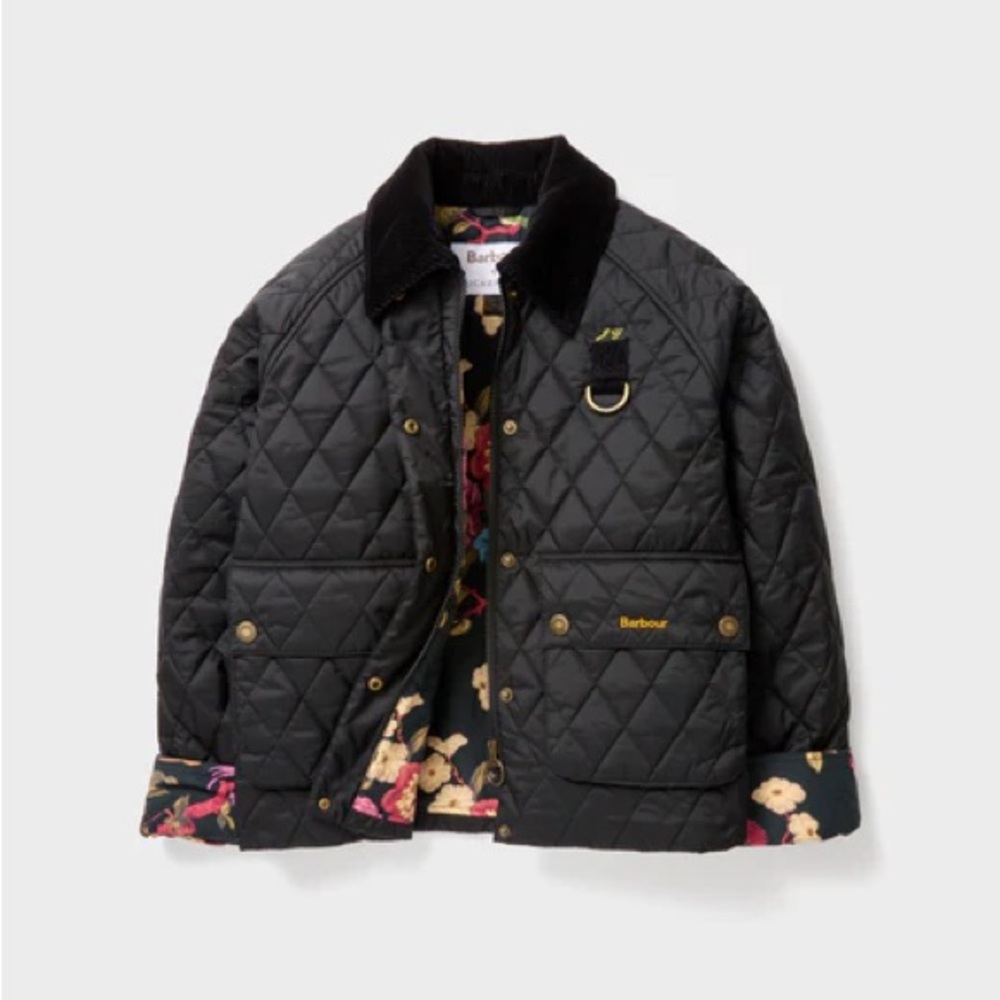 Black Barbour x Tuckernuck Kinsley Quilted Jacket with Floral Interior
